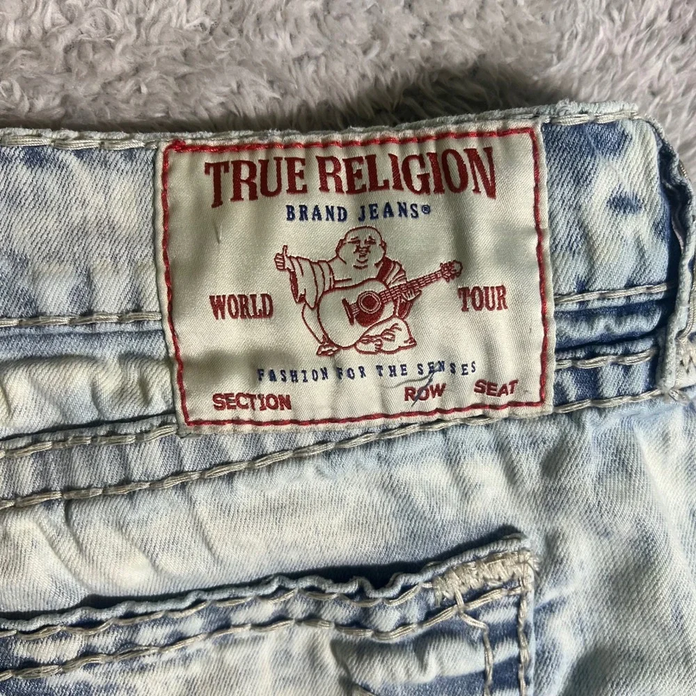 True Religion Ricky Relaxed Straight Acid Wash Jeans Mens 40 Light Blue Denim